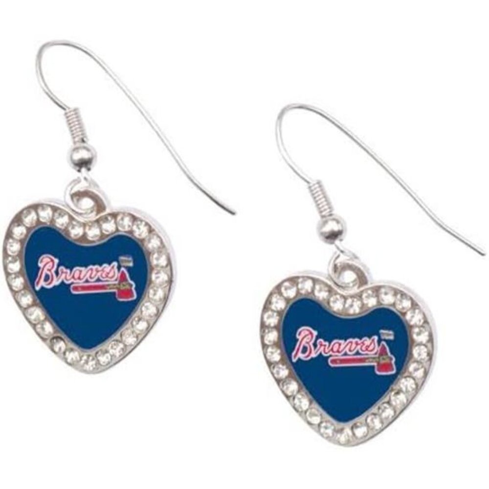 NEW MLB ATLANTA BRAVES DANGLE DROP CRYSTAL HEART‎ MLB BASEBALL EARRINGS